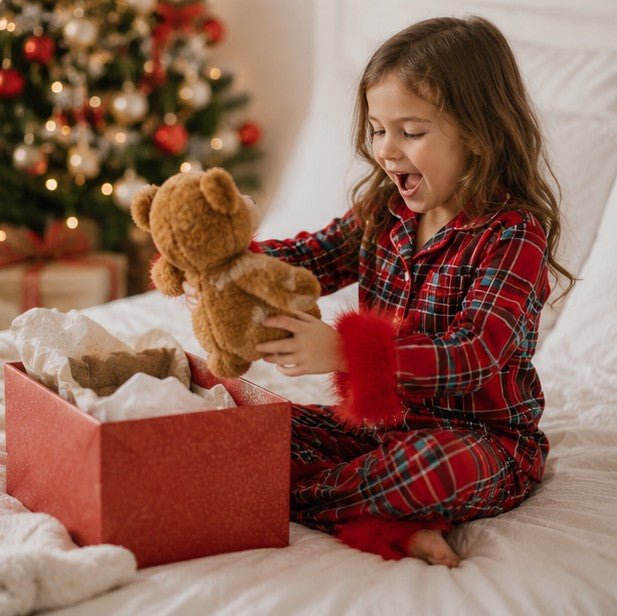 Festive Toddler Pajama Set with Fur Trim, Santa and Snowflake Prints