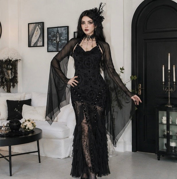 Black Mesh Crop Top with Bat Sleeves for Gothic Costume Layering All Vera Mart