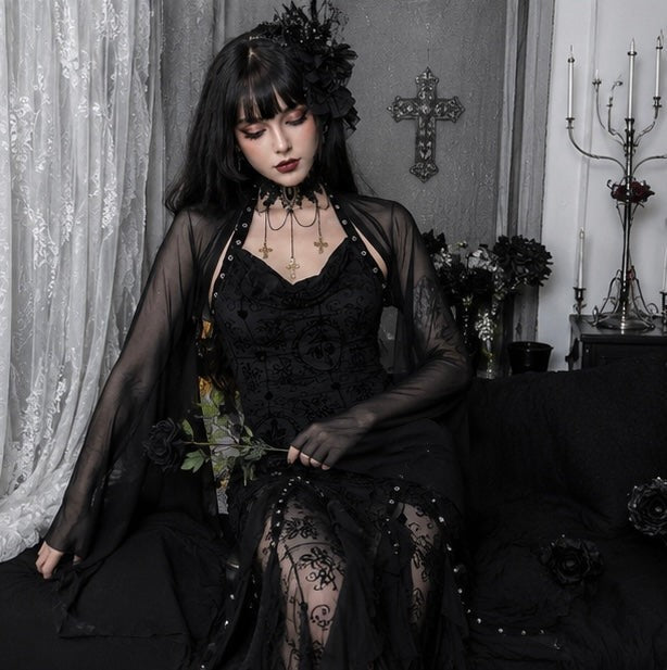 Black Mesh Crop Top with Bat Sleeves for Gothic Costume Layering All Vera Mart