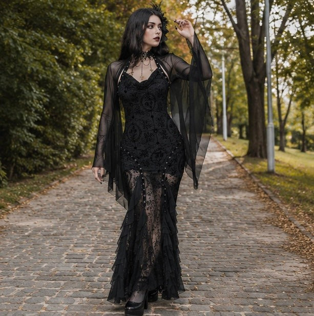 Black Mesh Crop Top with Bat Sleeves for Gothic Costume Layering All Vera Mart