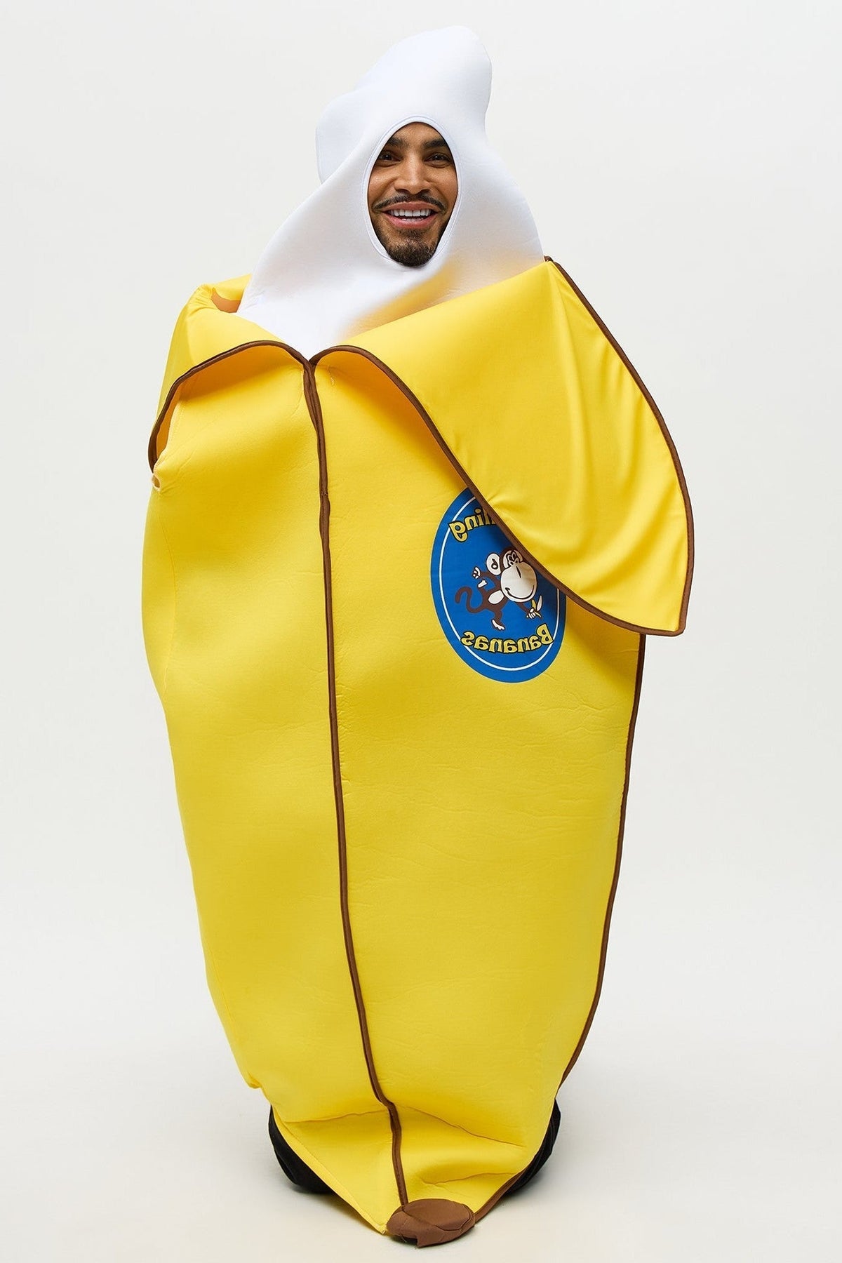 Yellow Banana Costume Tunic with Foam Construction and Open Face Design for Adults