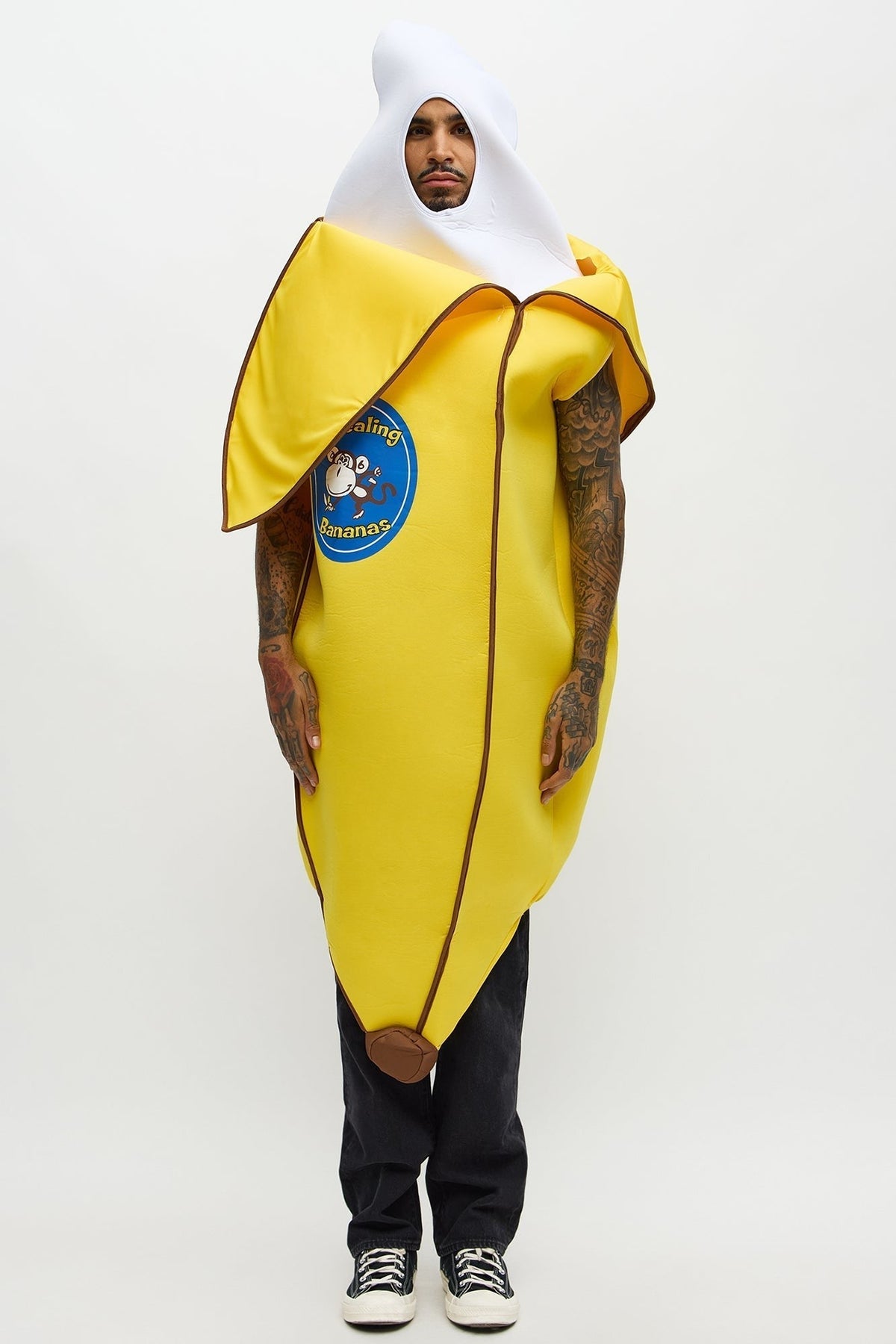 Yellow Banana Costume Tunic with Foam Construction and Open Face Design for Adults