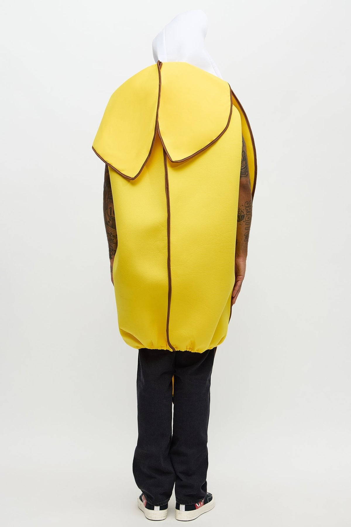 Yellow Banana Costume Tunic with Foam Construction and Open Face Design for Adults