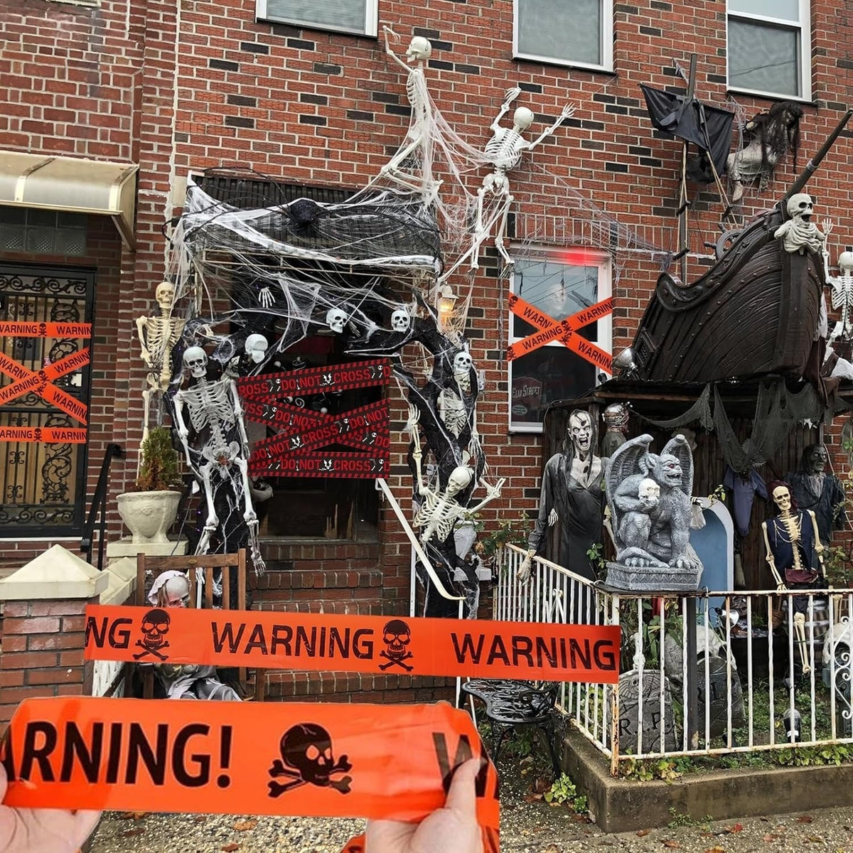 Halloween Caution Tape Rolls with Yellow and Black Warning Print, 16.4ft