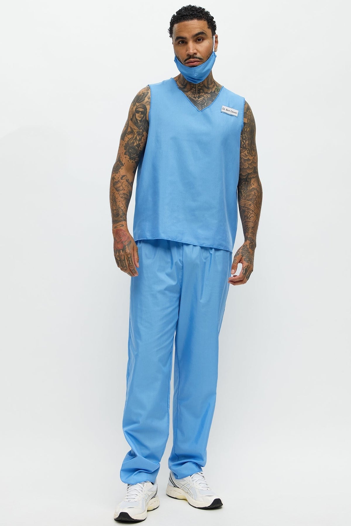 Blue Medical Costume Uniform with V Neck Top and Pants for Men
