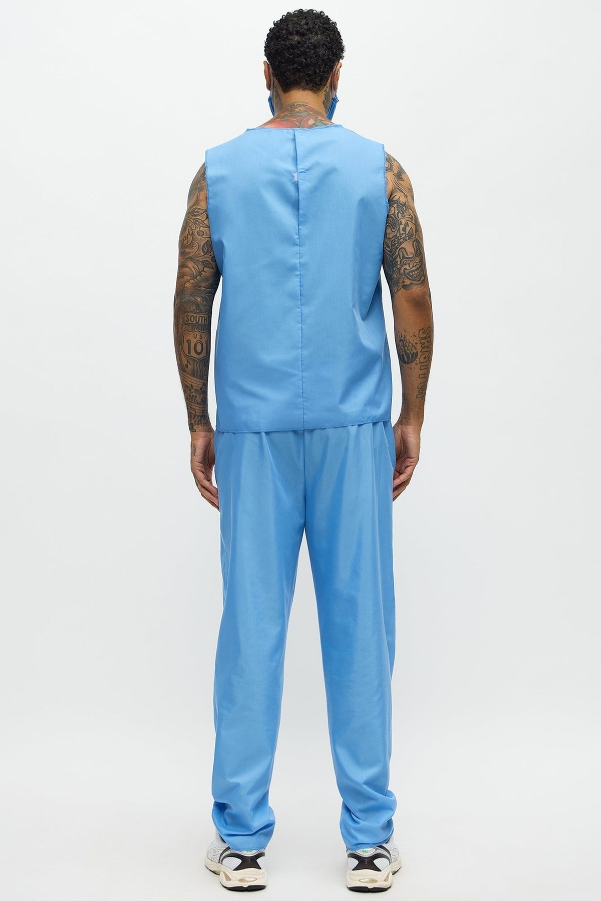 Blue Medical Costume Uniform with V Neck Top and Pants for Men