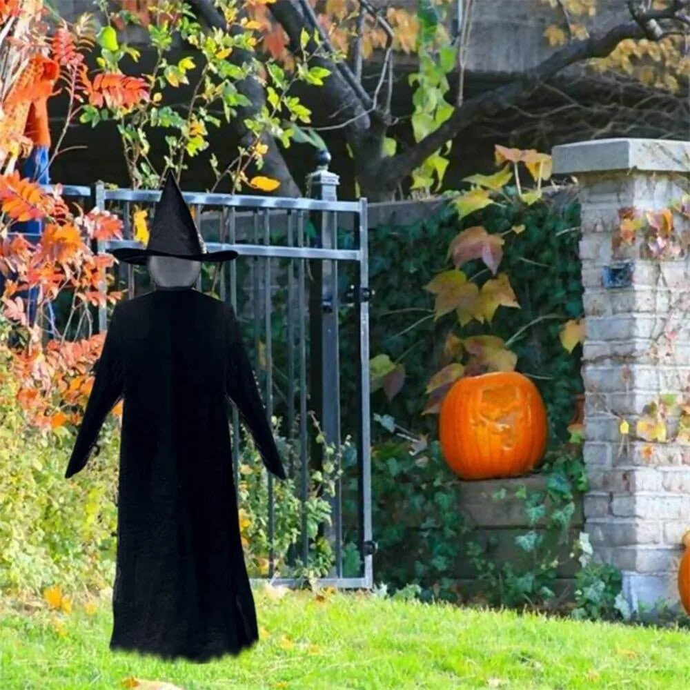 Halloween Witch Yard Decoration Set with Sound Activated Audio and Flashing Head Lights