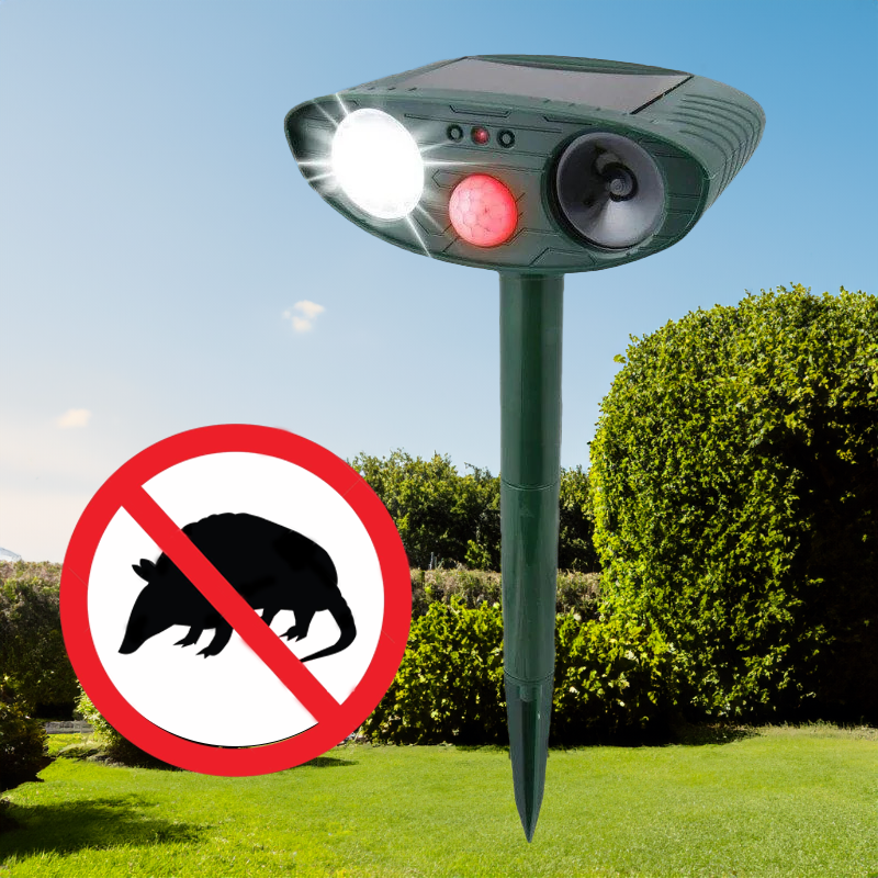 Solar Powered Ultrasonic Animal Repeller with Motion Sensor for Gardens Ponds and Lawns