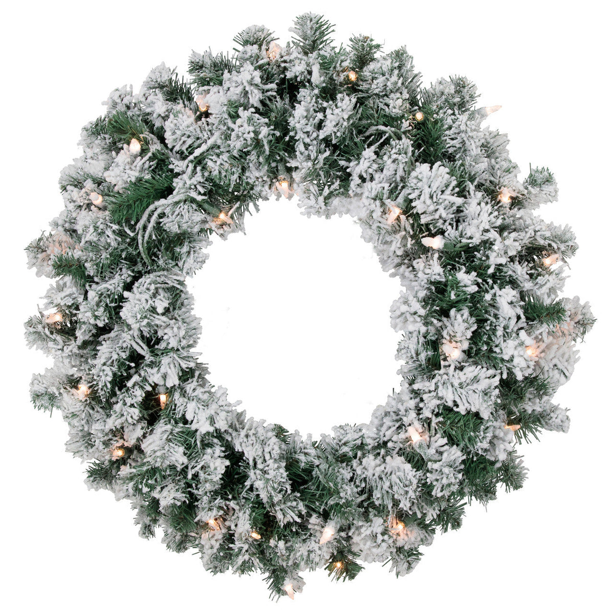 Pre Lit White Christmas Wreath with 50 Clear Mini Lights and Metal Frame, 24 Inch
