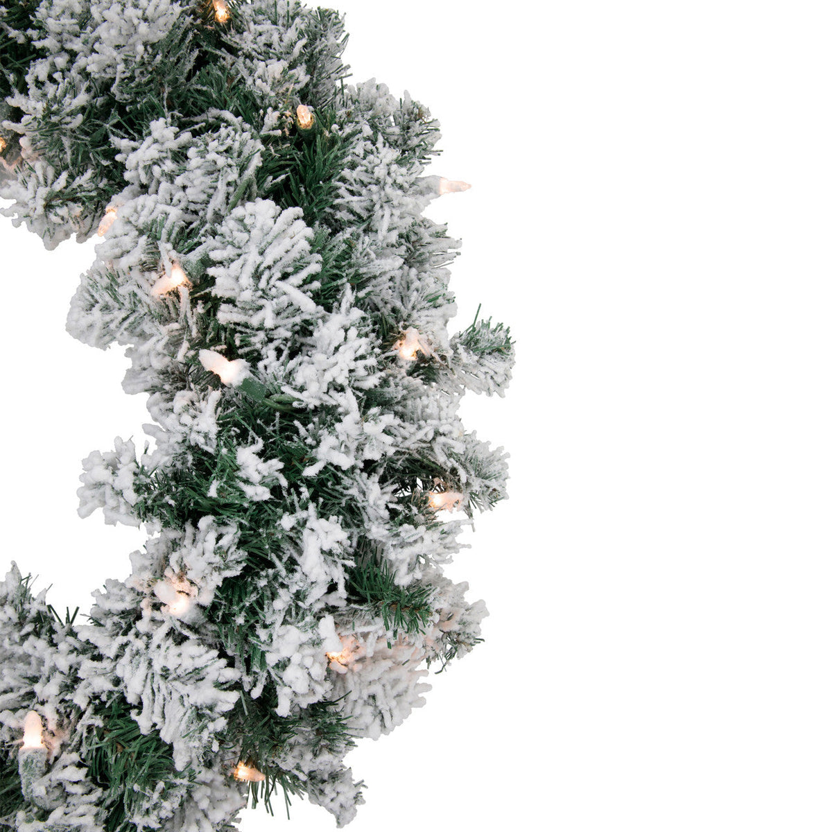 Pre Lit White Christmas Wreath with 50 Clear Mini Lights and Metal Frame, 24 Inch
