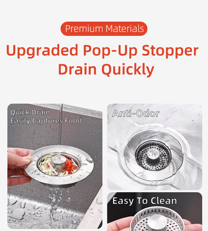 Pop Up Kitchen Sink Drain Strainer with Stainless Steel Basket Filter