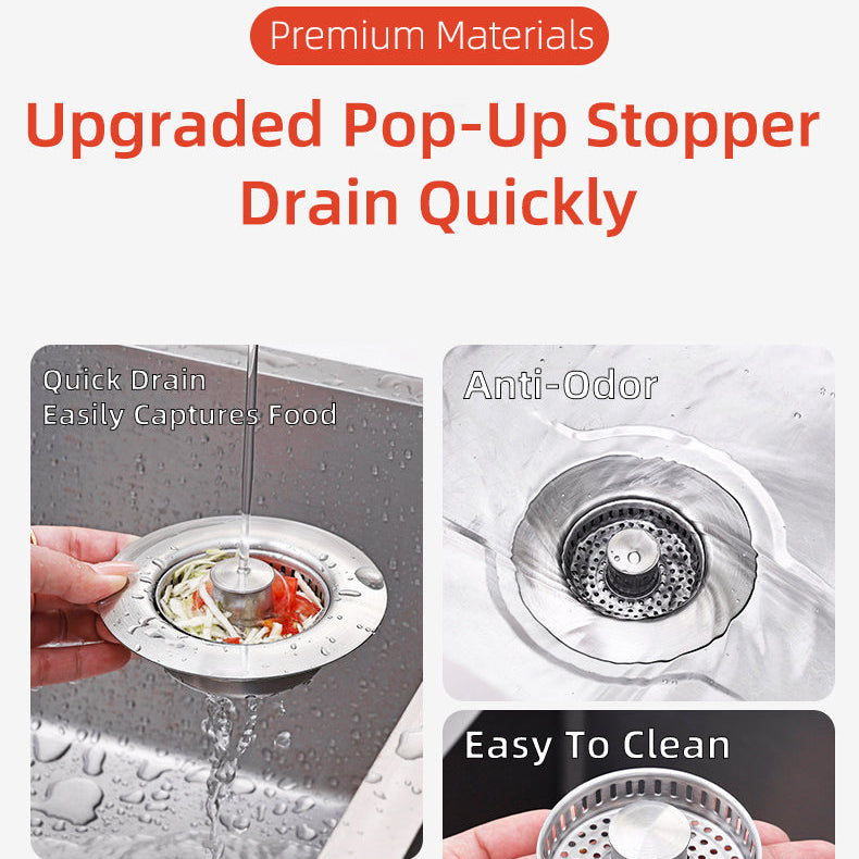 Pop Up Kitchen Sink Drain Strainer with Stainless Steel Basket Filter