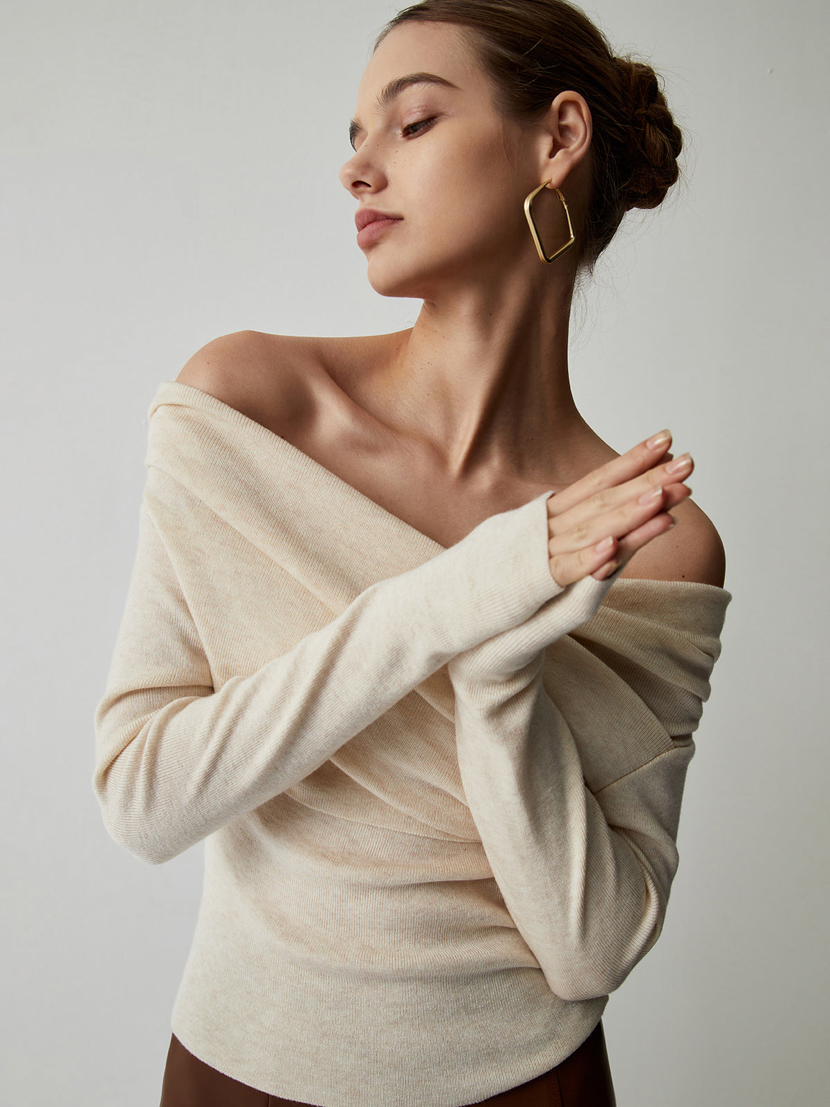 Knit Top with Polyester Acrylic Blend and Long Sleeves for Layering