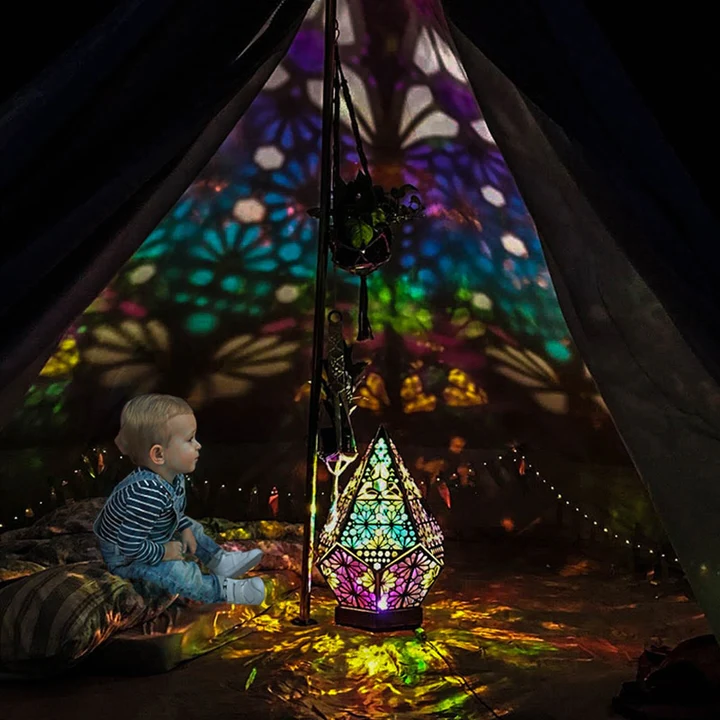 Projection Floor Lamp with Wooden Frame and USB Power, Colorful Ambient Light