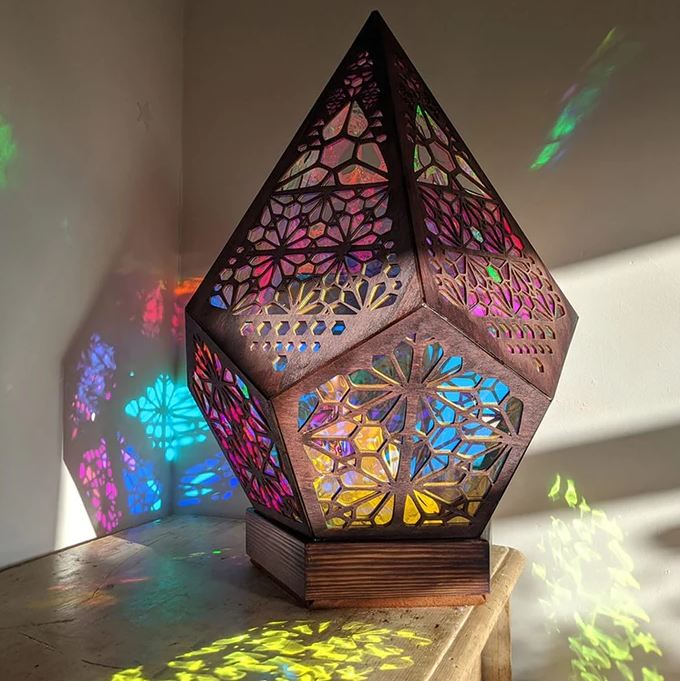 Projection Floor Lamp with Wooden Frame and USB Power, Colorful Ambient Light