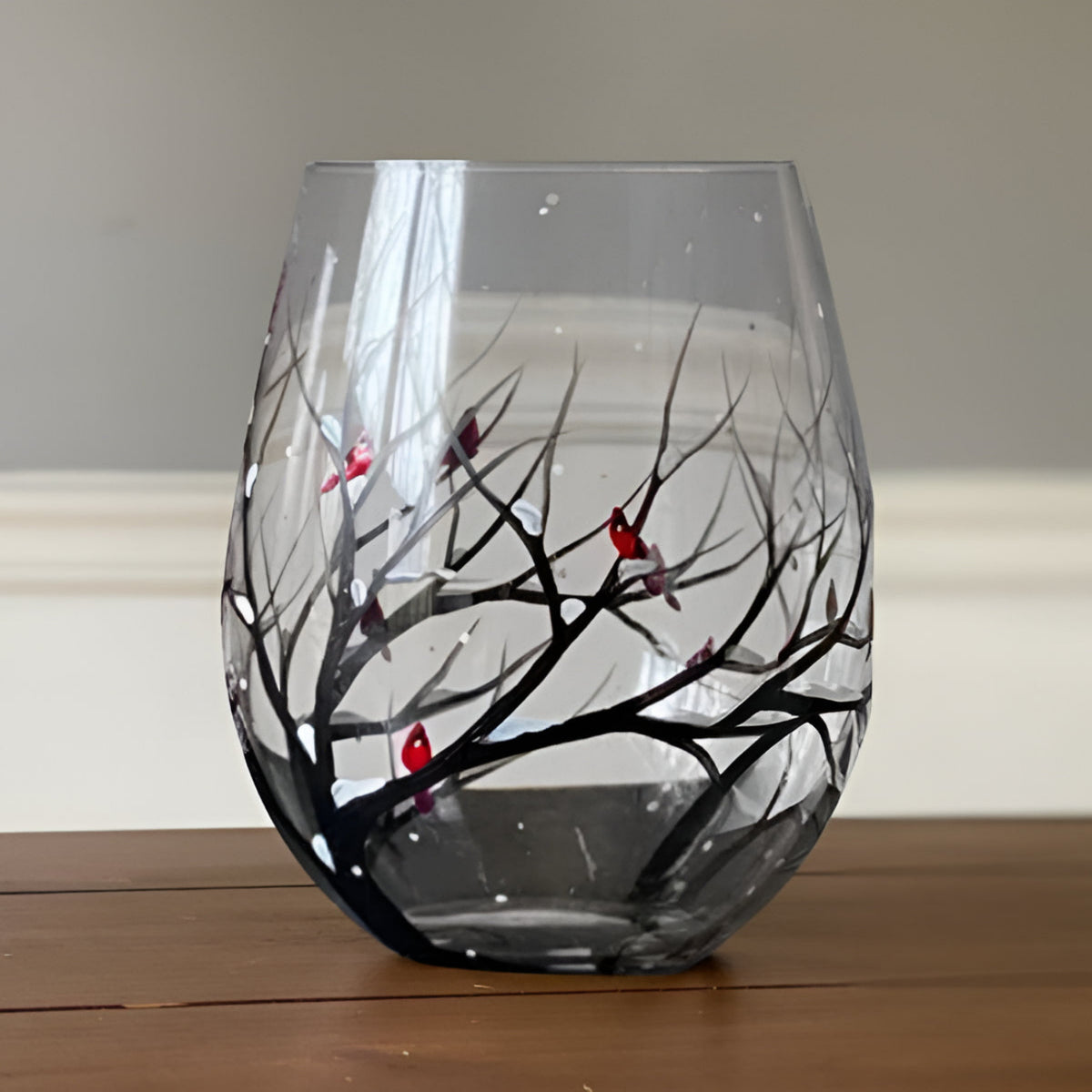 Hand Painted Wine Glasses with Four Seasons Tree Design, 12oz Dishwasher Safe