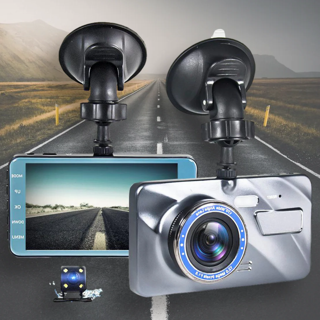 Dual Dash Camera System with 1080p Front and Rear, 170 Degree Wide Angle