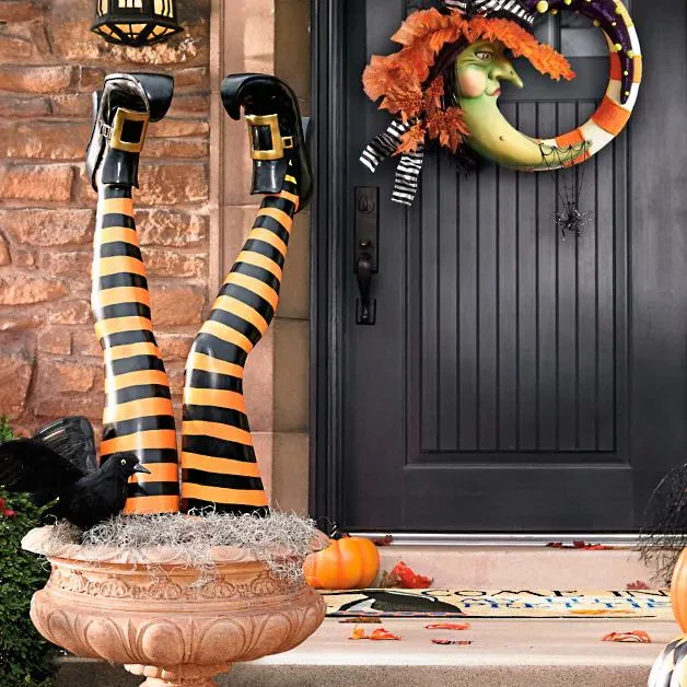 Witch Leg Yard Stakes with Striped Pattern and Curled Toe Boots, Set of 2 All Vera Mart