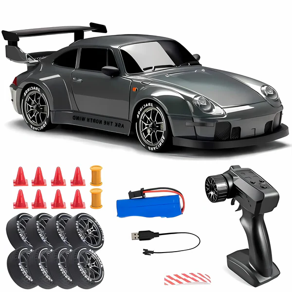 4WD Drift RC Car with Swappable Tires and LED Lights, Includes Remote Control