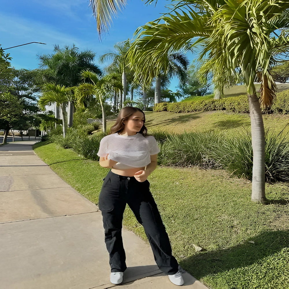 Cargo Pants with Multiple Pockets and Adjustable Waist Belt, Loose Fit Cotton Blend