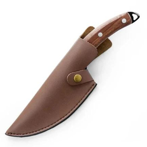 Alloy Chef Knife with Finger Notch Grip and Cherry Wood Handle
