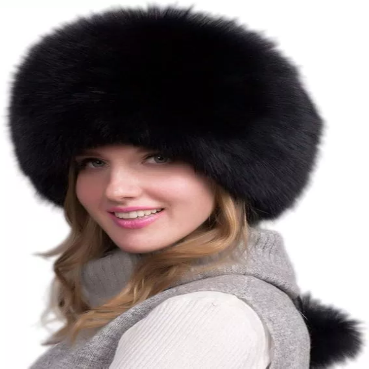Fur Hat with Built-In Earmuffs and Full Head Coverage for Women