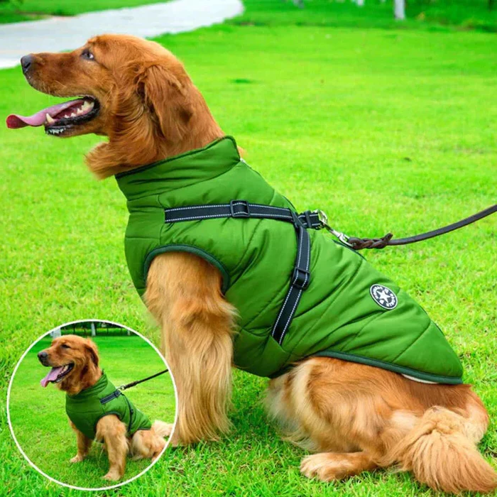 Insulated Dog Jacket with Sherpa Fleece Lining and Built-in Harness, Reflective Stripes