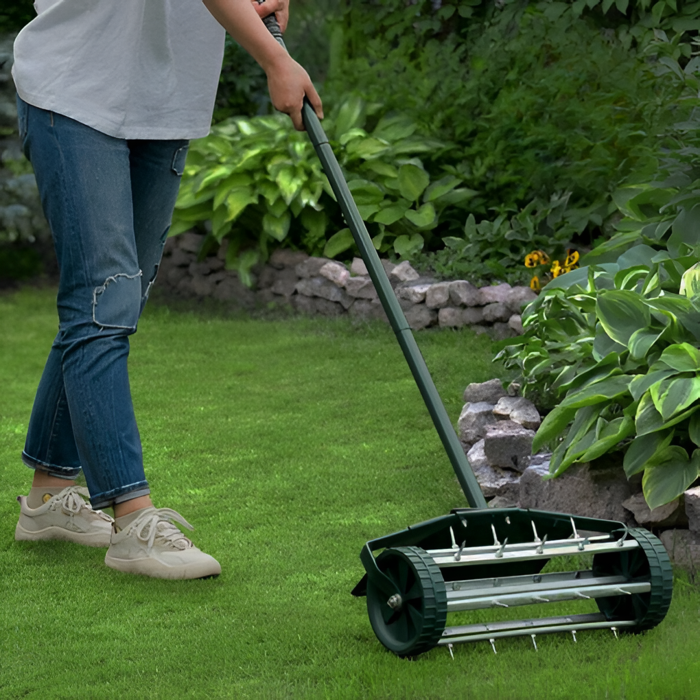 Lawn Spike Aerator with 32 Steel Spikes and 18 Inch Roller