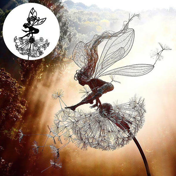 Metal Fairy Garden Sculpture with Dandelion Silhouette and Anti Rust Coating