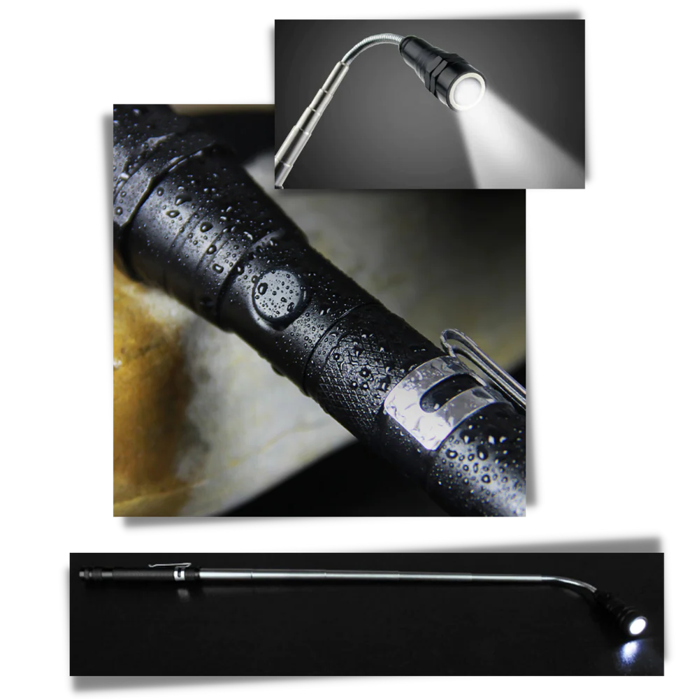 Telescopic Magnetic Flashlight with Flexible Gooseneck and LED Light, 22.2 Inch Extended Length