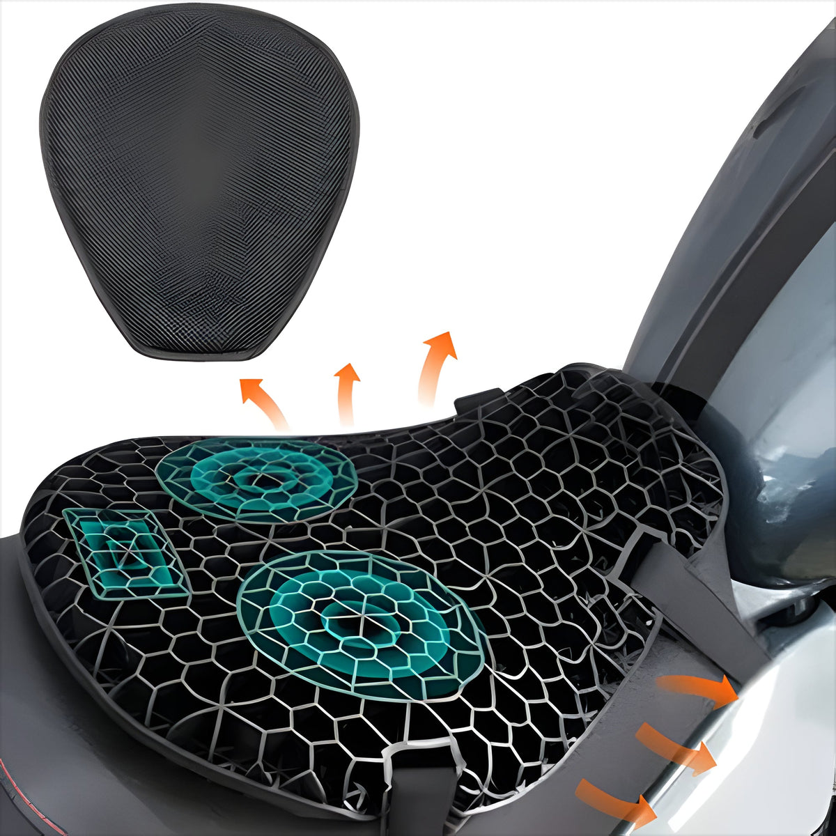 Motorcycle Seat Cushion with Gel Core and Petal Design, Dual Strap Attachment