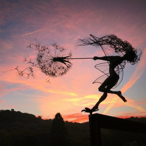 Metal Fairy Garden Stake with Dandelion Design and Adjustable Height Placement