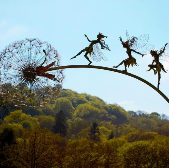 Metal Fairy Garden Stake with Dandelion Design and Adjustable Height Placement