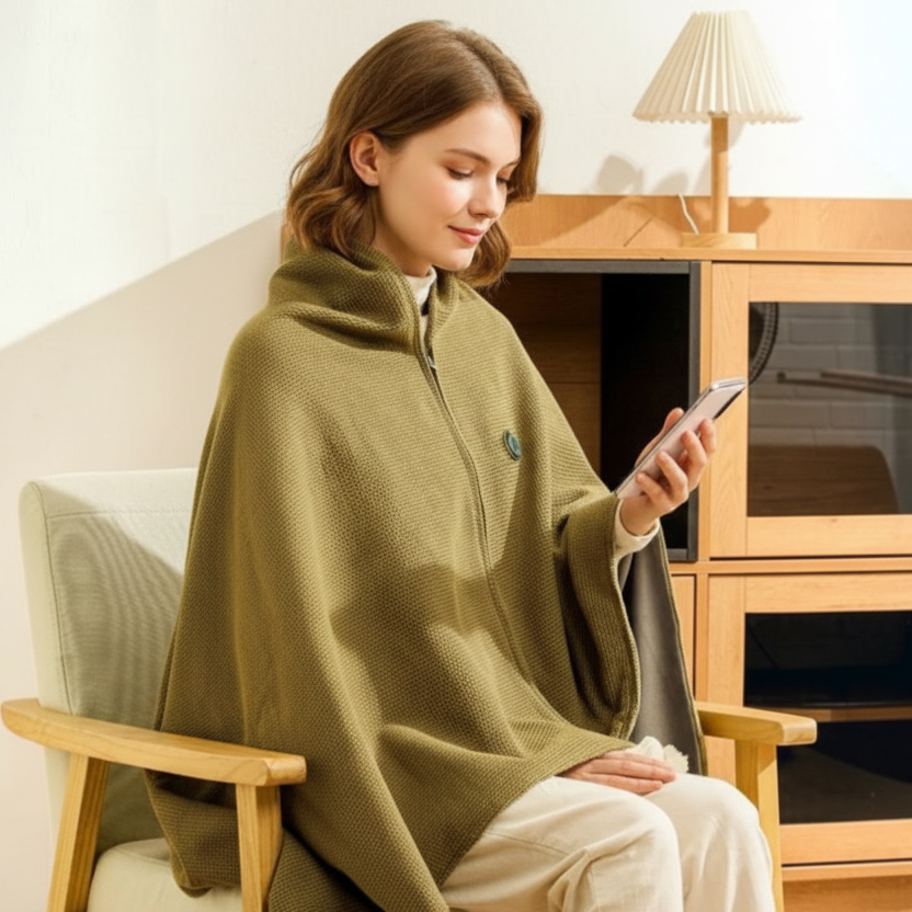 Heated Shawl Blanket with 3 Temperature Settings and Zippered Wrap Design