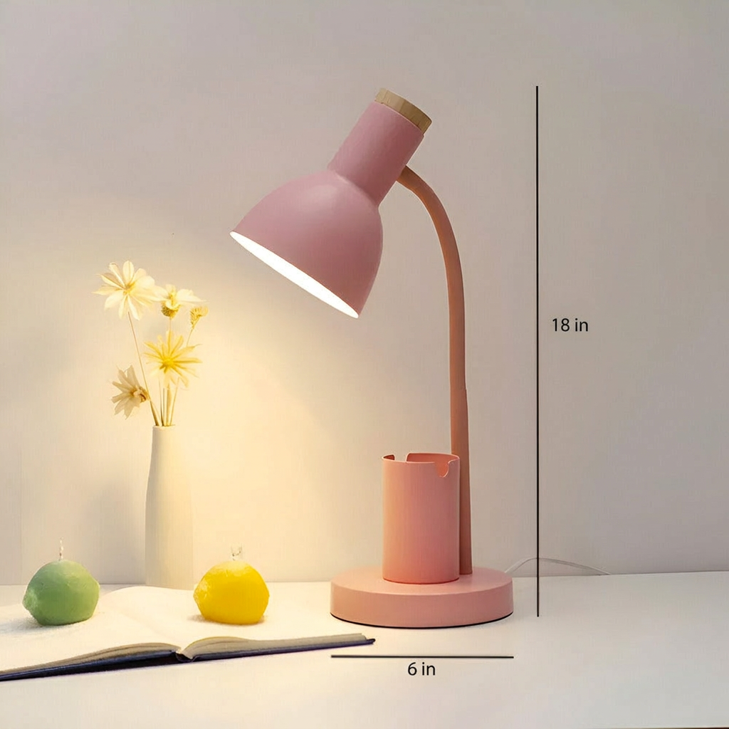 Adjustable LED Task Lamp with Integrated Pen Holder, Iron Construction