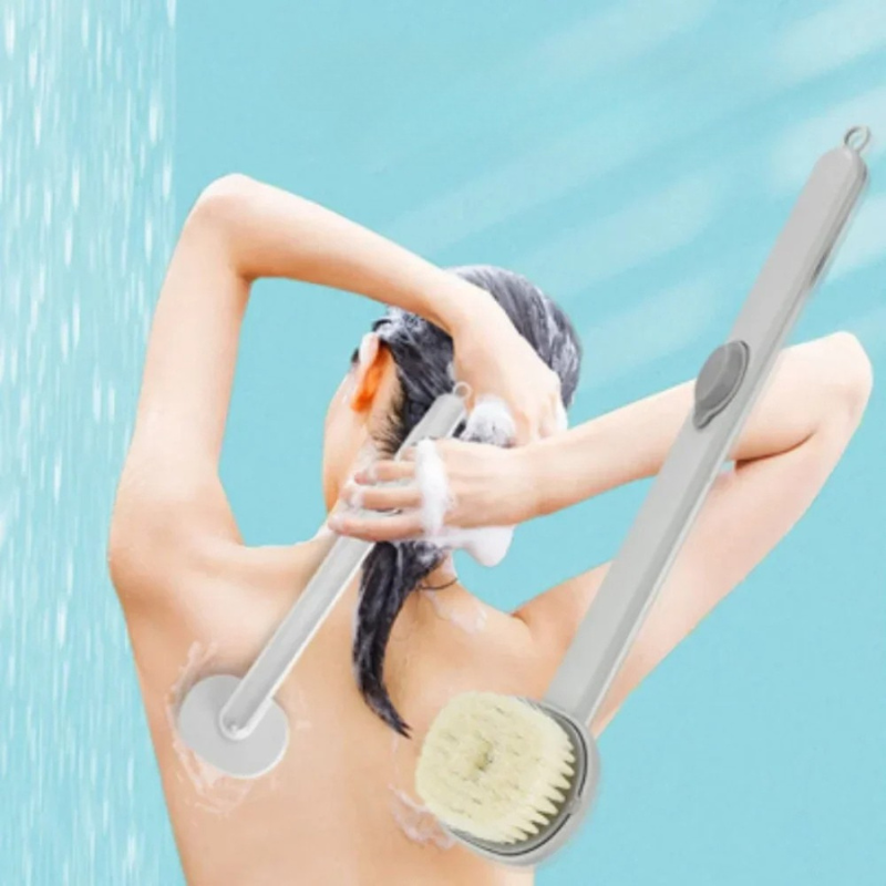 Back Scrubber Brush with Soap Dispenser and Curved Handle, Extended Reach