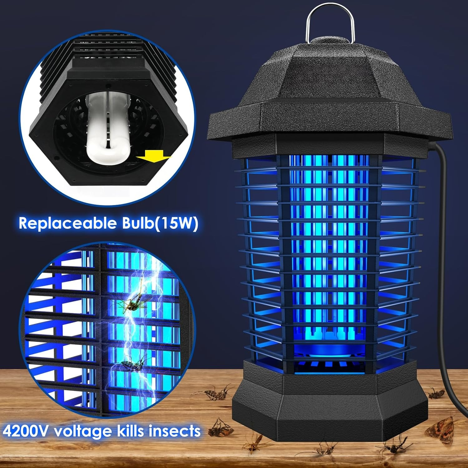 Ultraviolet Insect Zapper with Electrified Grid and Collection Trap, 550 Sq Ft