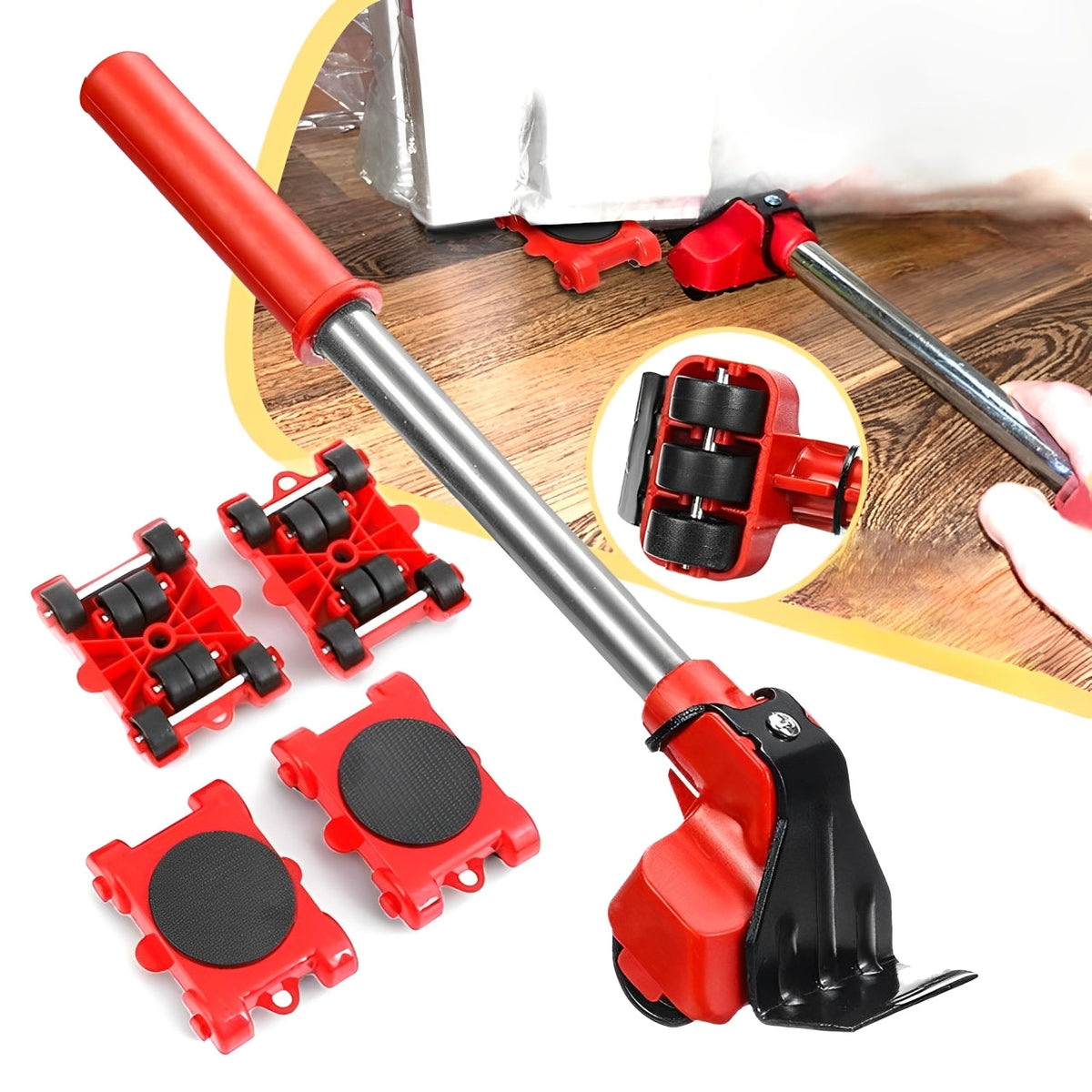 Rotating Furniture Pads with Lifting Bar and 360-Degree Wheels, Non-Marking
