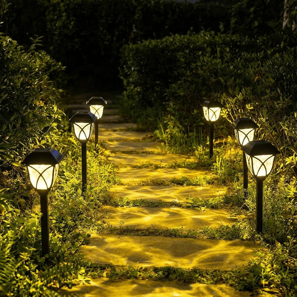 Solar Pathway Garden Lights with Water Ripple Pattern and Automatic Dusk Sensor, 6 Pack - Alverraliving