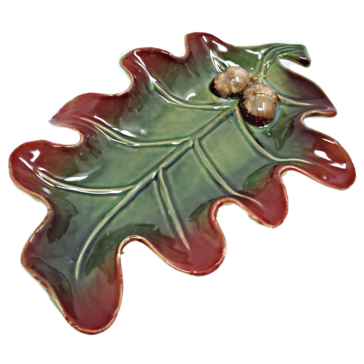 Oak Leaf Ceramic Serving Platter with Raised Edges