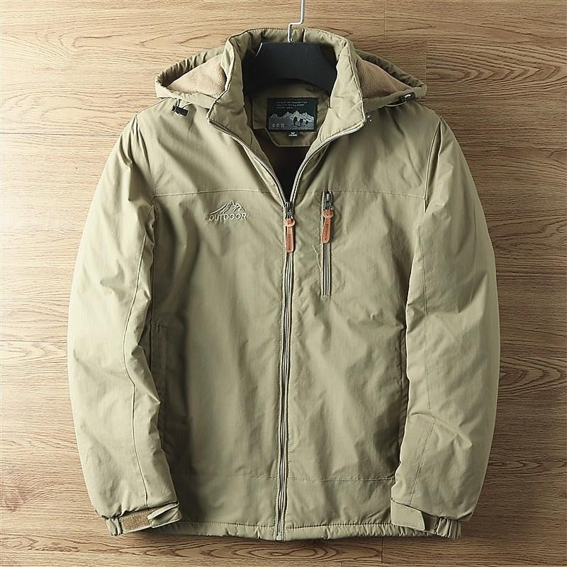 Full Zip Hooded Jacket with Insulated Lining and Adjustable Drawstring, Weather Resistant