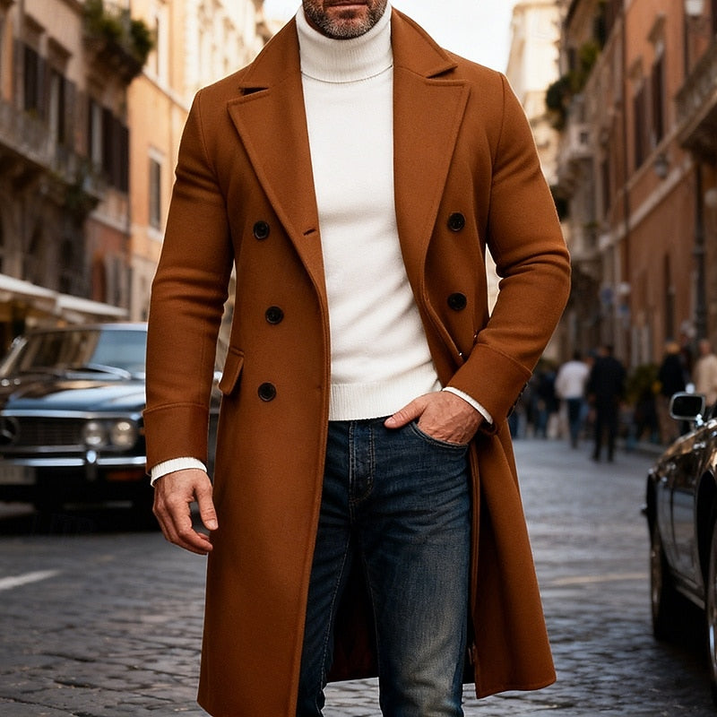Double Breasted Overcoat with Front Pockets and Tailored Fit