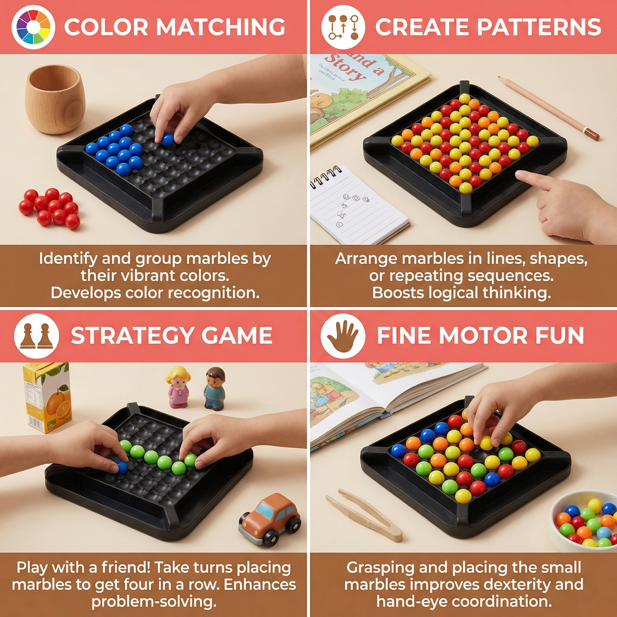 Marble Sorting Puzzle with Color Pattern Matching and Logic Training