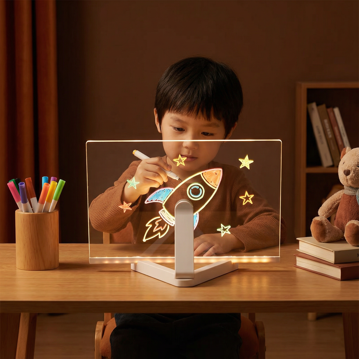 LED Drawing Board with Reusable Surface and Built-In Lighting for Kids