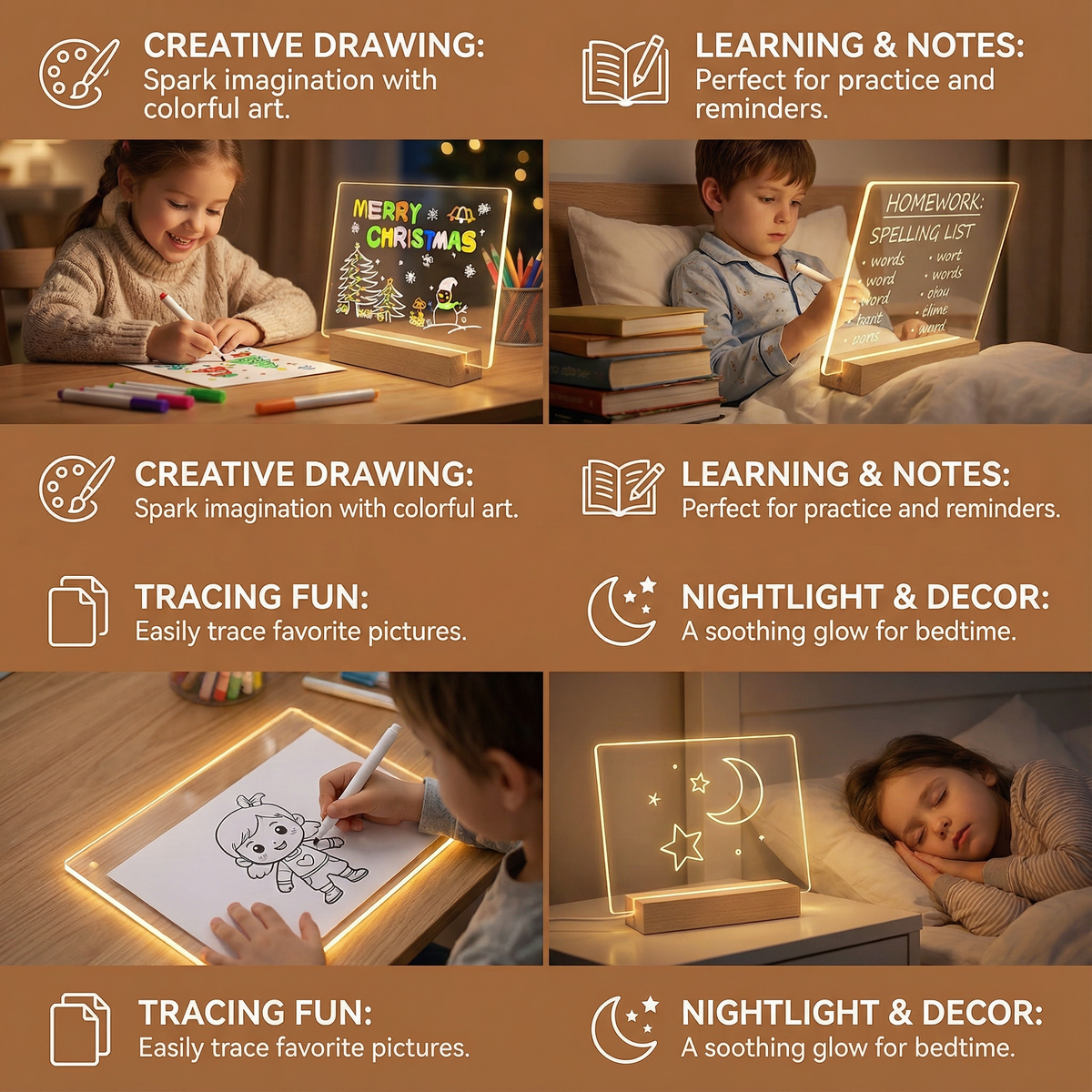 LED Drawing Board with Reusable Surface and Built-In Lighting for Kids
