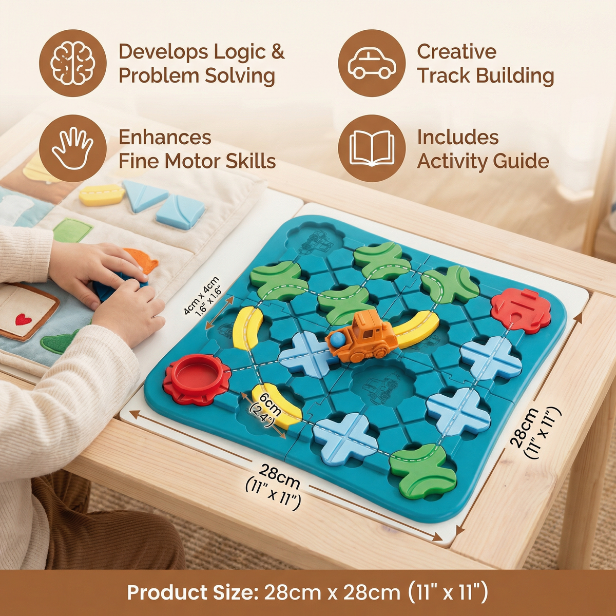 Street Layout Puzzle with Rolling Vehicle and Color Blocks for Toddlers