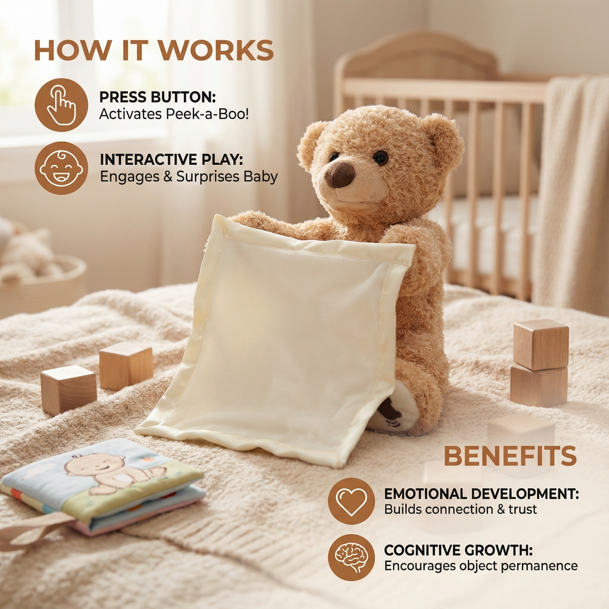 Interactive Plush Bear with Voice Activation and Movement for Toddlers