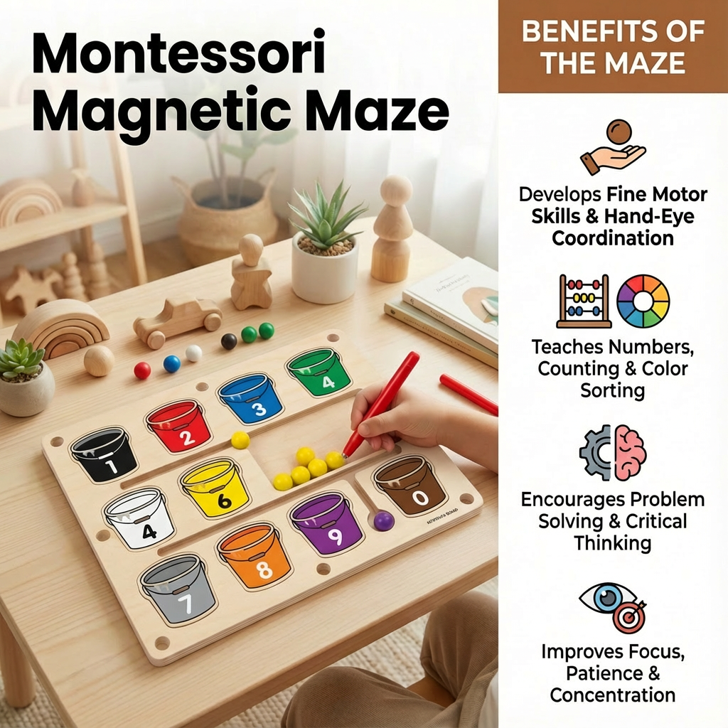Magnetic Bead Maze Board with Color Sorting and Numbered Counting Zones