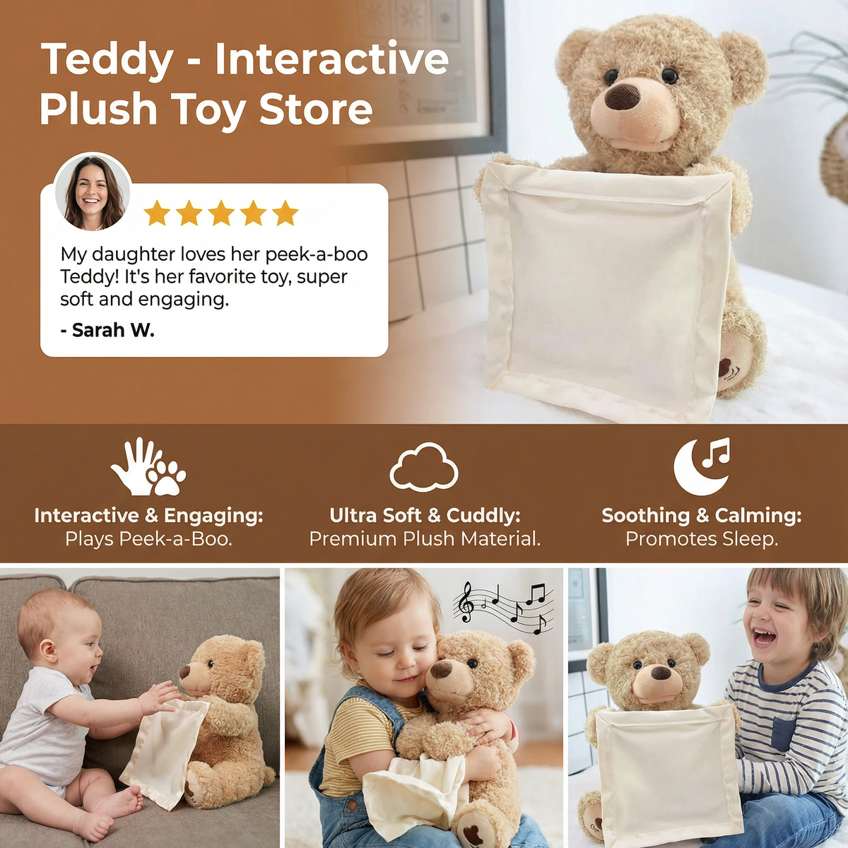 Interactive Plush Bear with Voice Activation and Movement for Toddlers