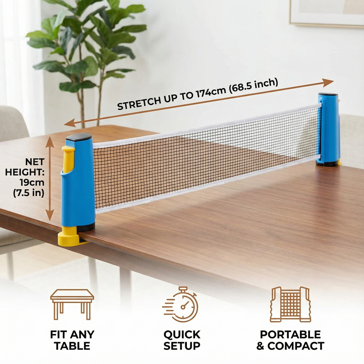 Portable Table Tennis Net with Clamp Attachment and Tension Adjustment, Foldable Design